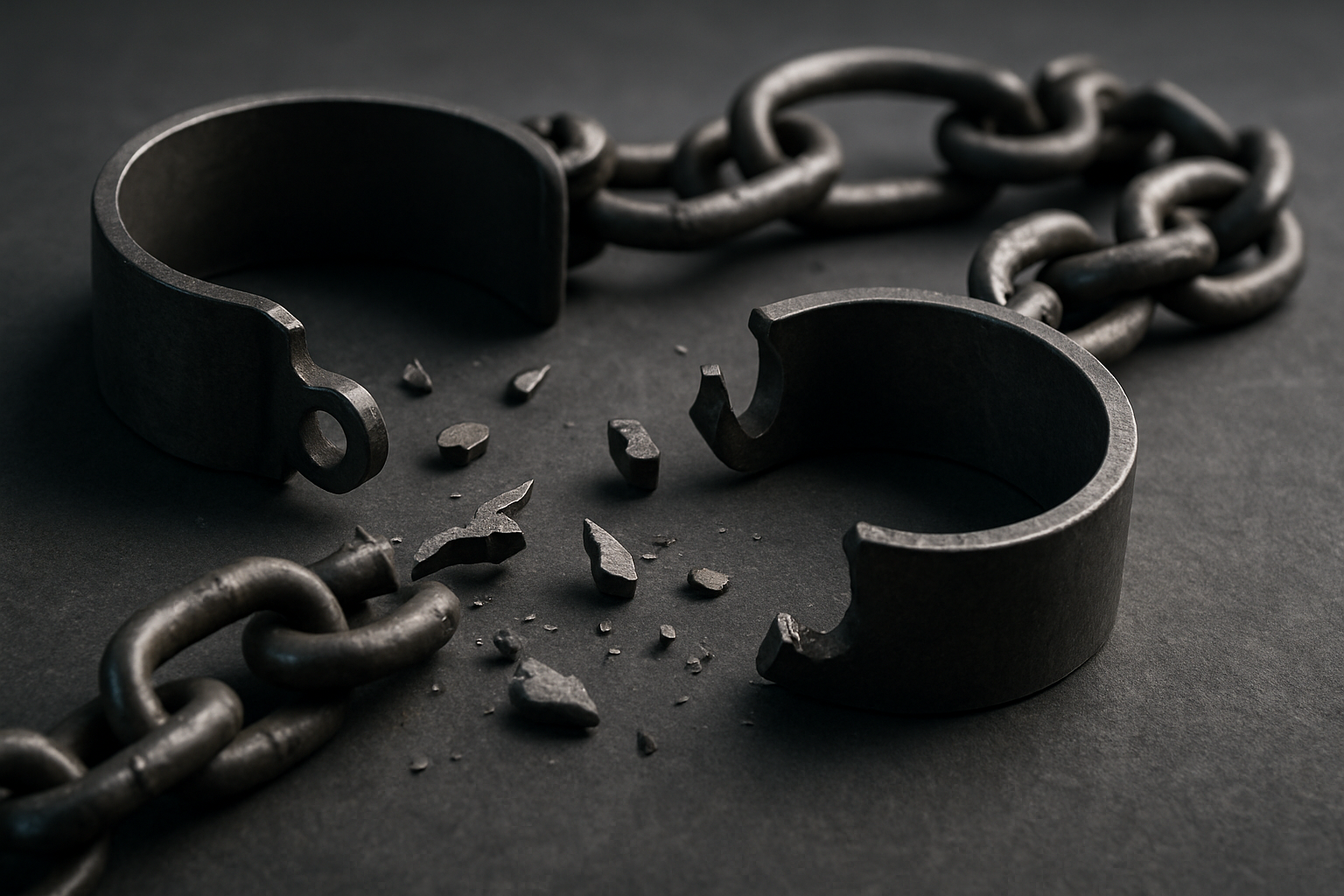 Broken chains representing freedom from debt and financial bondage