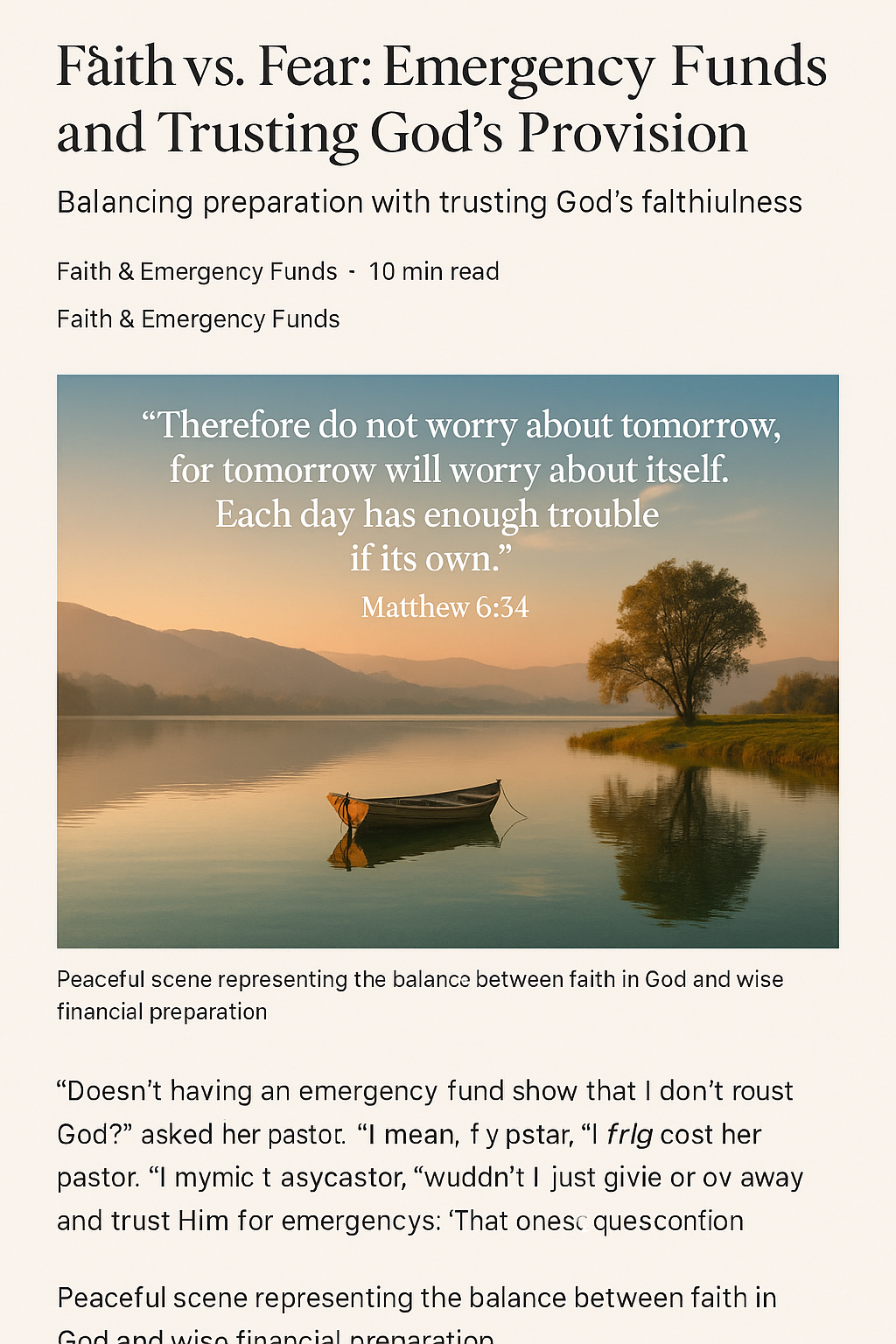 Peaceful scene representing the balance between faith in God and wise financial preparation