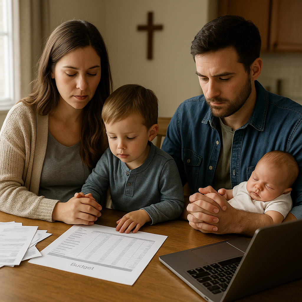 Young Christian family planning budget together