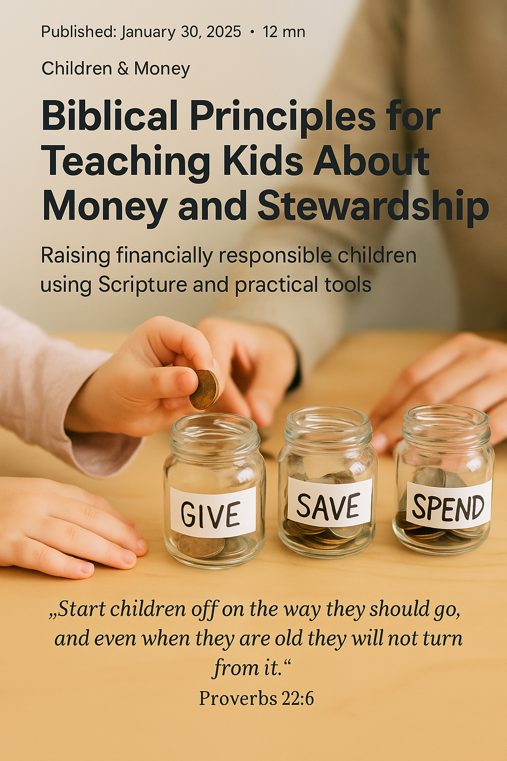 Parent teaching child about money using coins and biblical principles