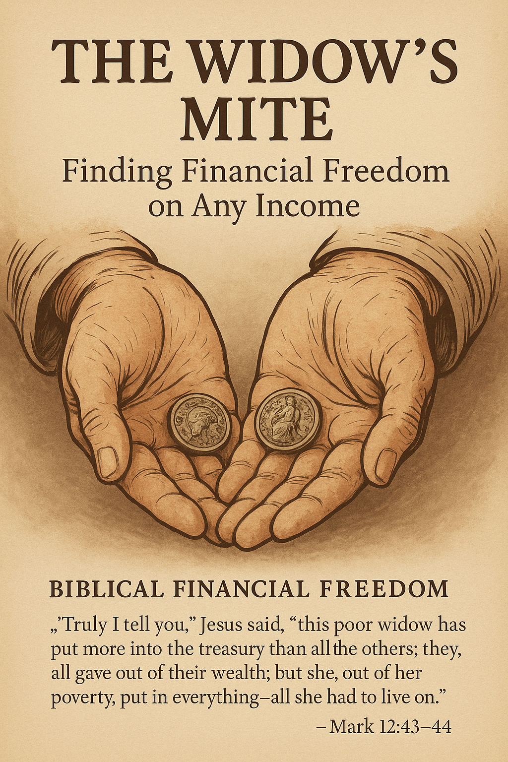 Hands holding coins representing the widow's mite and faithful stewardship